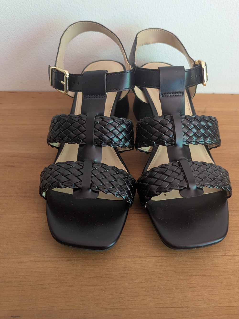 Liz Claiborne Black Woven-Strap Block Heel Sandals 10